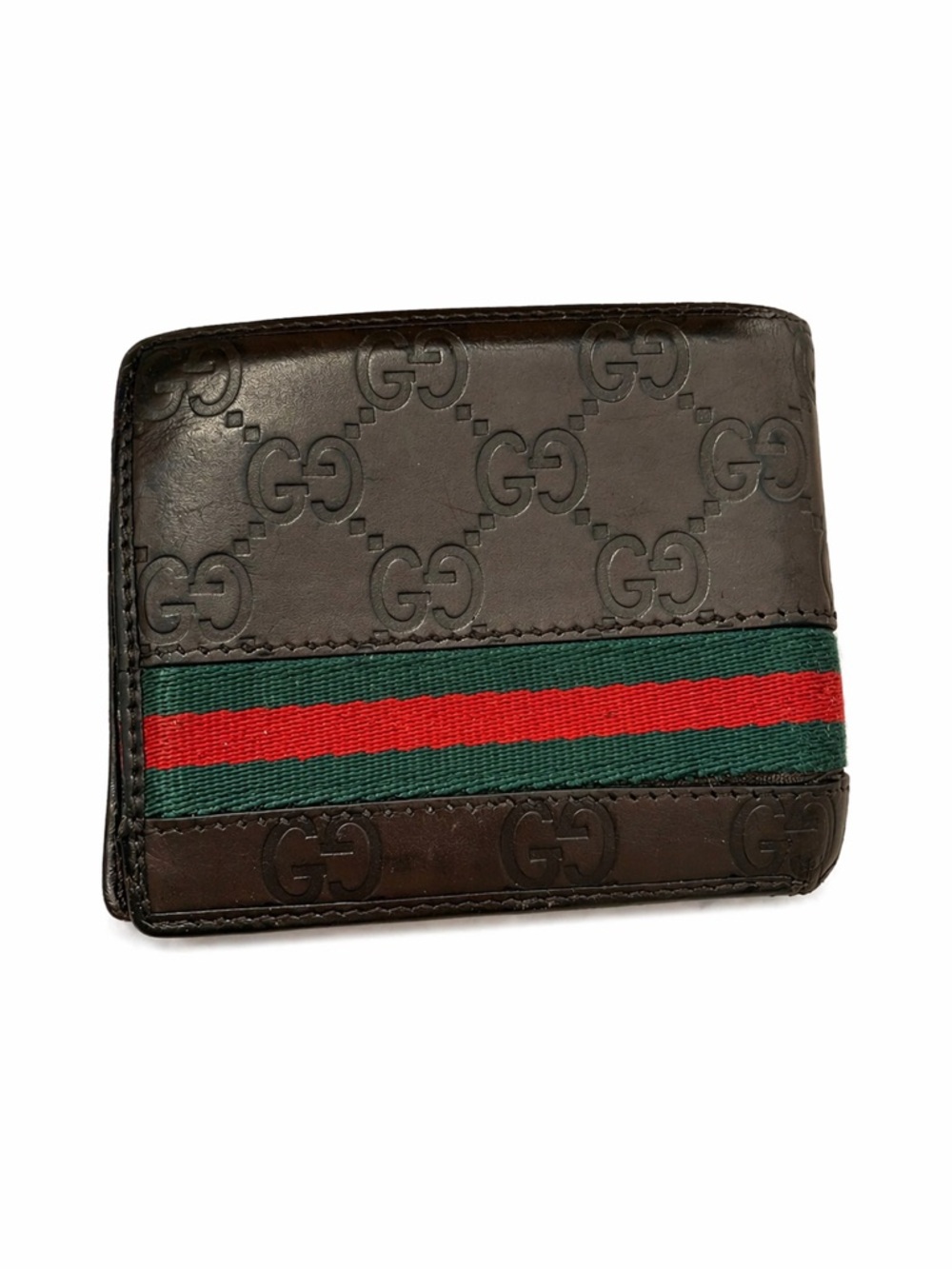 Gucci Brown Leather Wallet with Green and Red Web Stripe